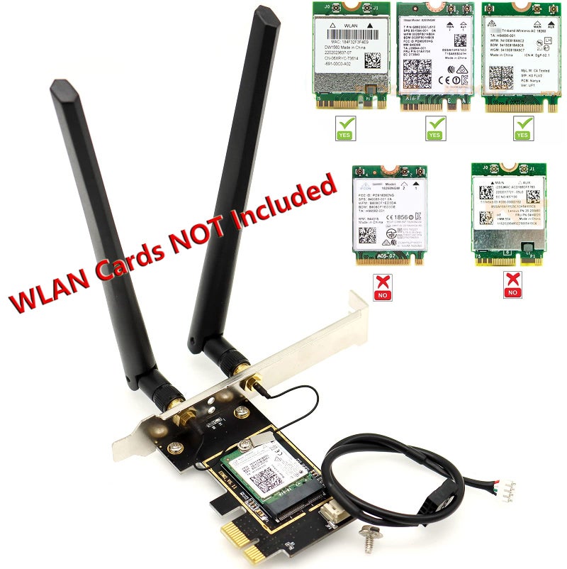 Deal4GO M.2 NGFF Wireless Card to PCIe Adapter Desktop WLAN Converter w/ 2X 6dBi Antenna for Intel AX210 AX200 9260 8265 8260 7265 7260 Killer 1535 (NO WiFi Card) - Image 2